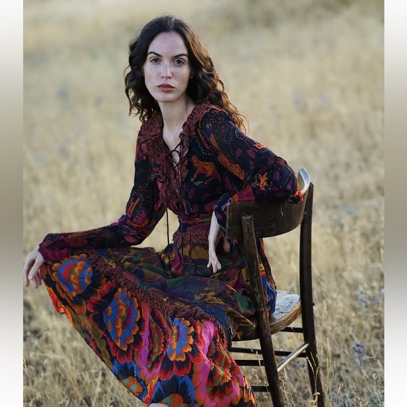 FARM RIO Mixed Leopards Jungle Long Sleeve Midi Dress (NWT) - Picture 7 of 16